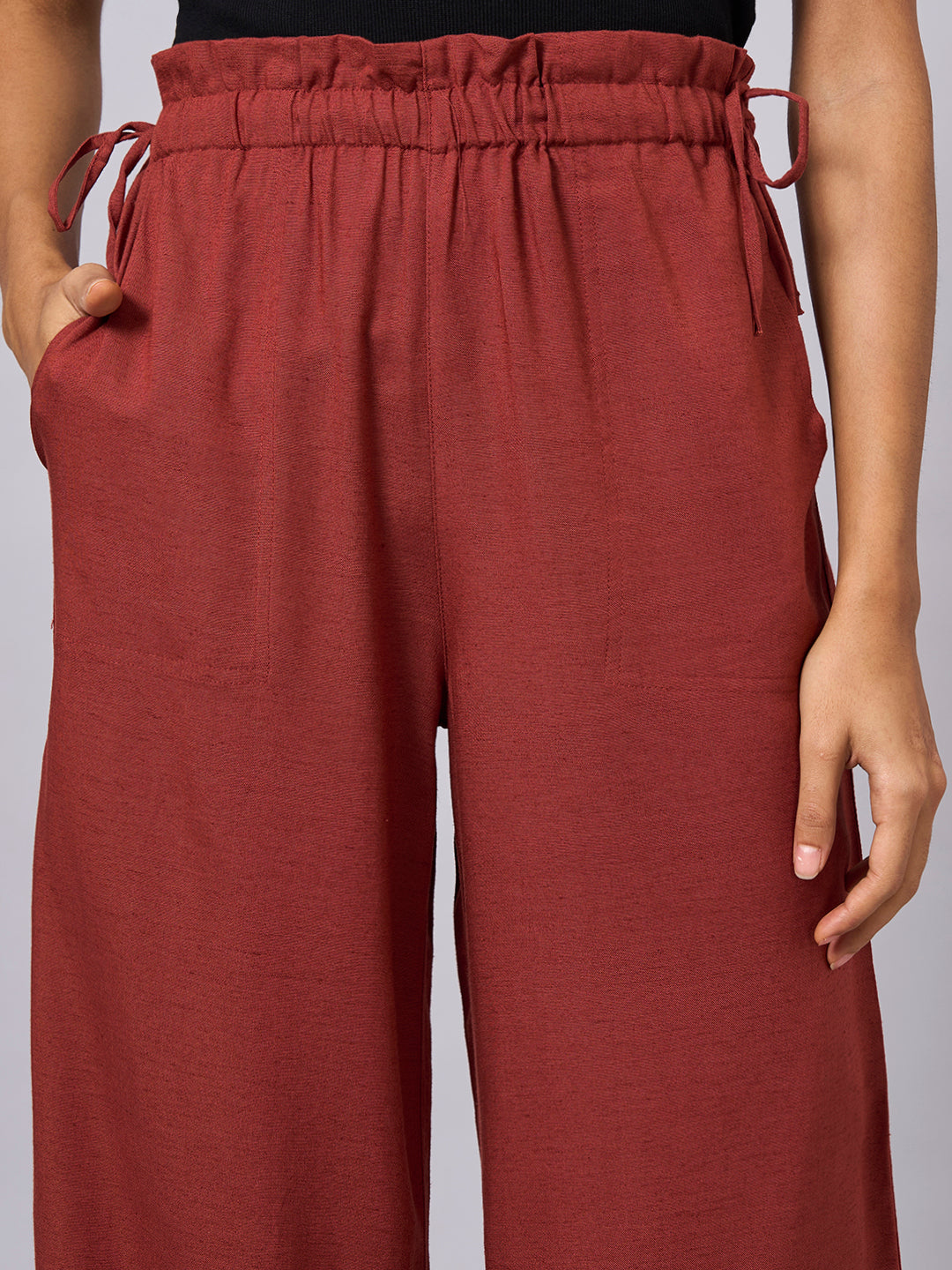 Women's Rust Linen Viscose Regular Fit Pant