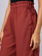Women's Rust Linen Viscose Regular Fit Pant