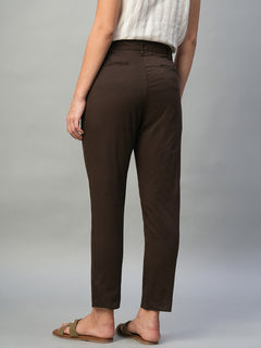 Women's Cotton Lycra Regular Fit Side Pocket Pant Brown