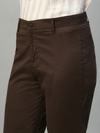 Women's Brown Cotton Lycra Regular Fit Pant