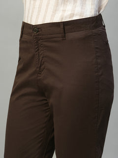 Women's Cotton Lycra Regular Fit Side Pocket Pant Brown