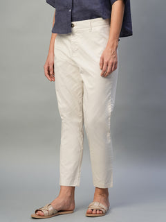 Women's Cotton Lycra Regular Fit Pant Natural