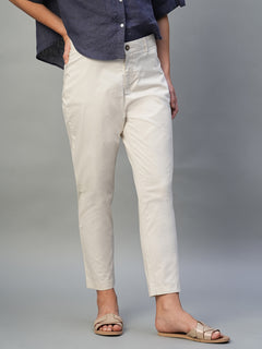 Women's Cotton Lycra Regular Fit Pant Natural