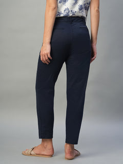 Women’s Cotton Lycra Regular Fit Tapered Pant Navy