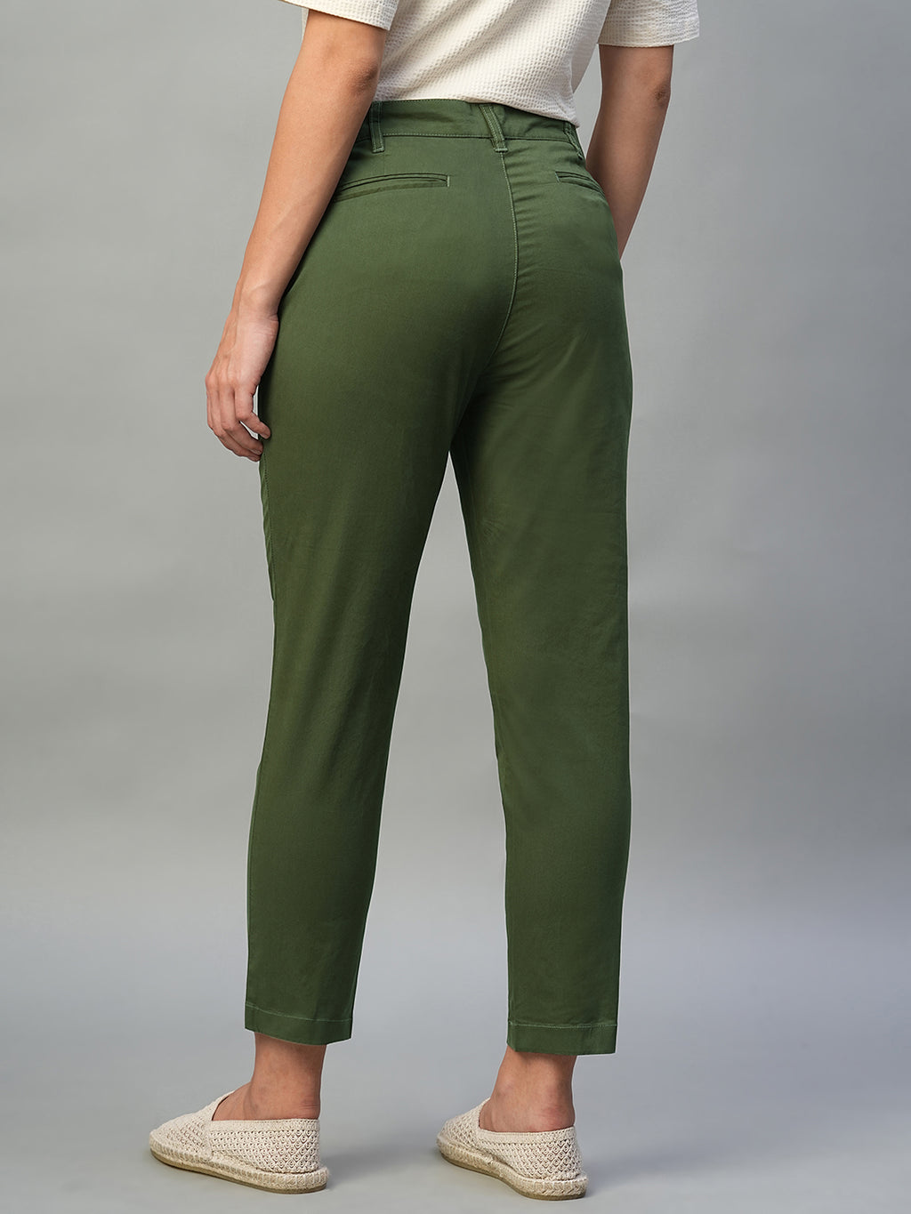 Women's Olive Cotton Lycra Regular Fit Pant
