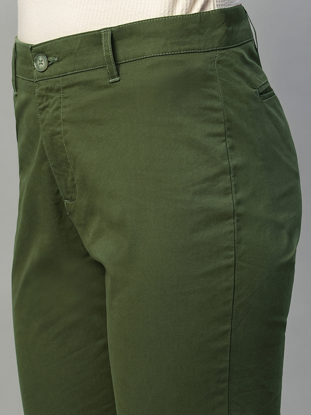 Women's Olive Cotton Lycra Regular Fit Pant
