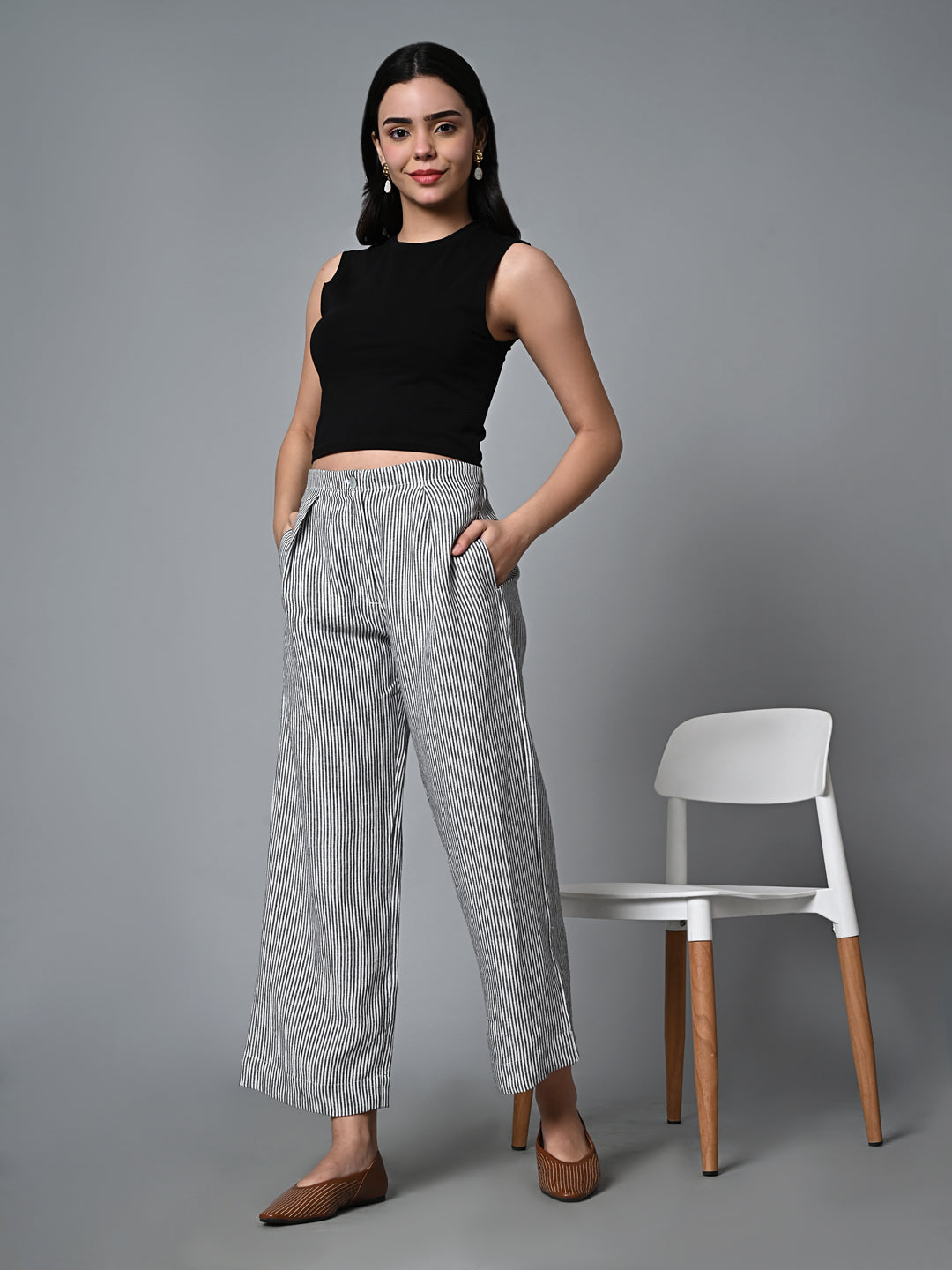 Women's White Linen Regular Fit Pant