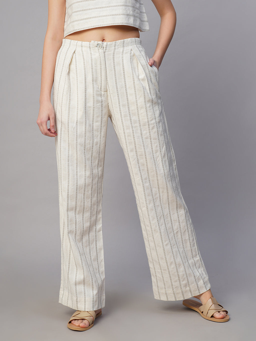 Women's Olive Cotton Linen Wide Leg Pant