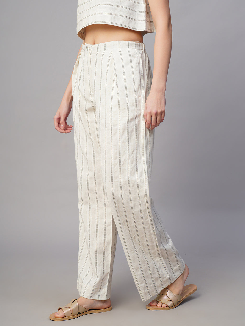 Women's Olive Cotton Linen Wide Leg Pant