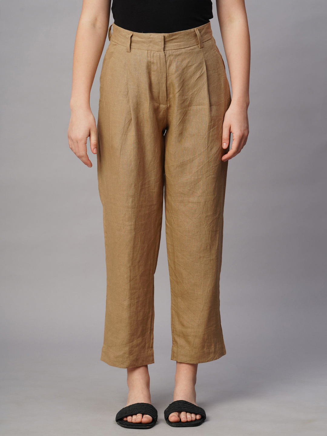 Women's Khaki Linen Regular Fit Pant