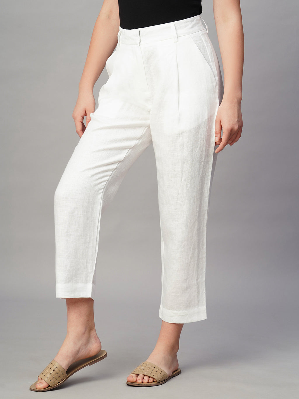 Women's White Linen Regular Fit Pant