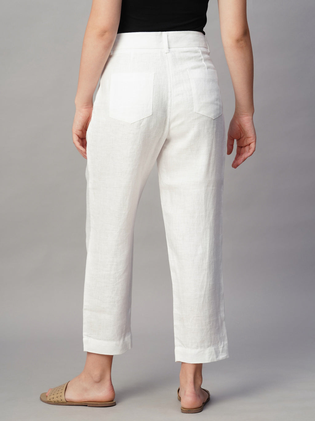 Women's White Linen Regular Fit Pant