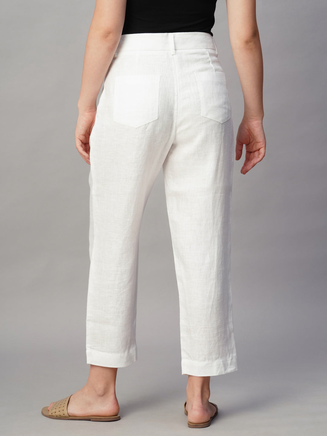 Women's White Linen Regular Fit Pant