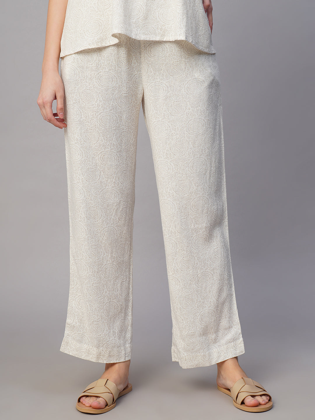 Women's Offwhite Linen Viscose Regular Fit Pant