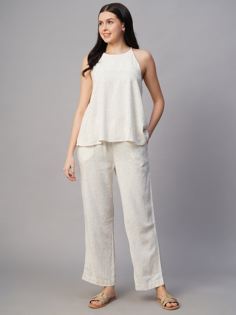 White Cotton Casual Pant for Women