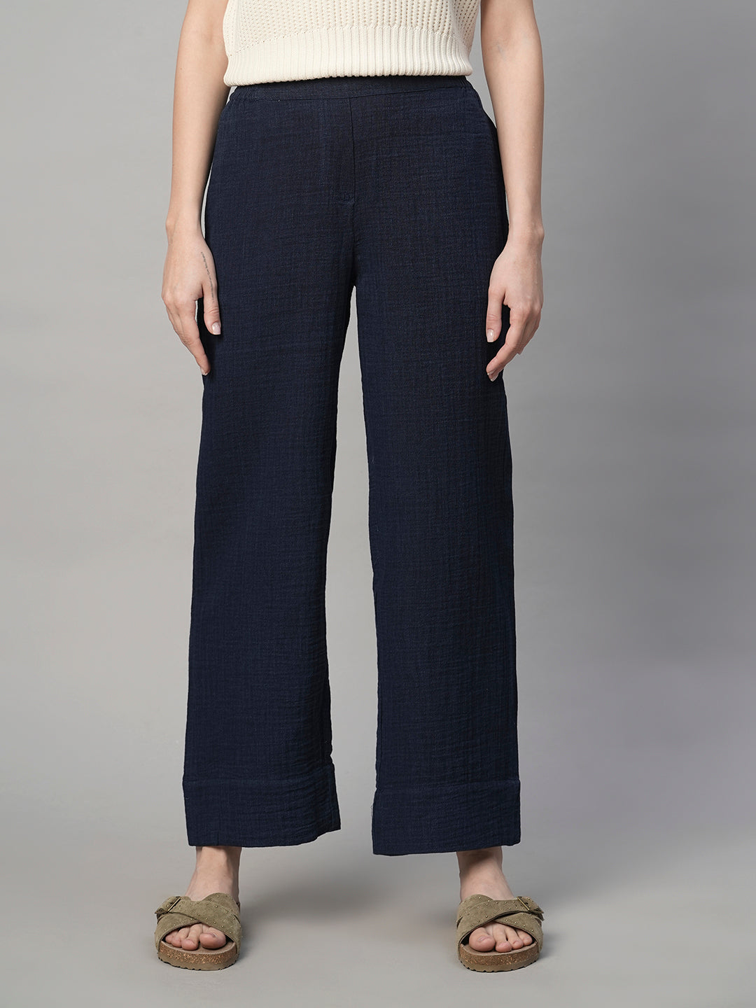 Women's Indigo Cotton Regular Fit Pant