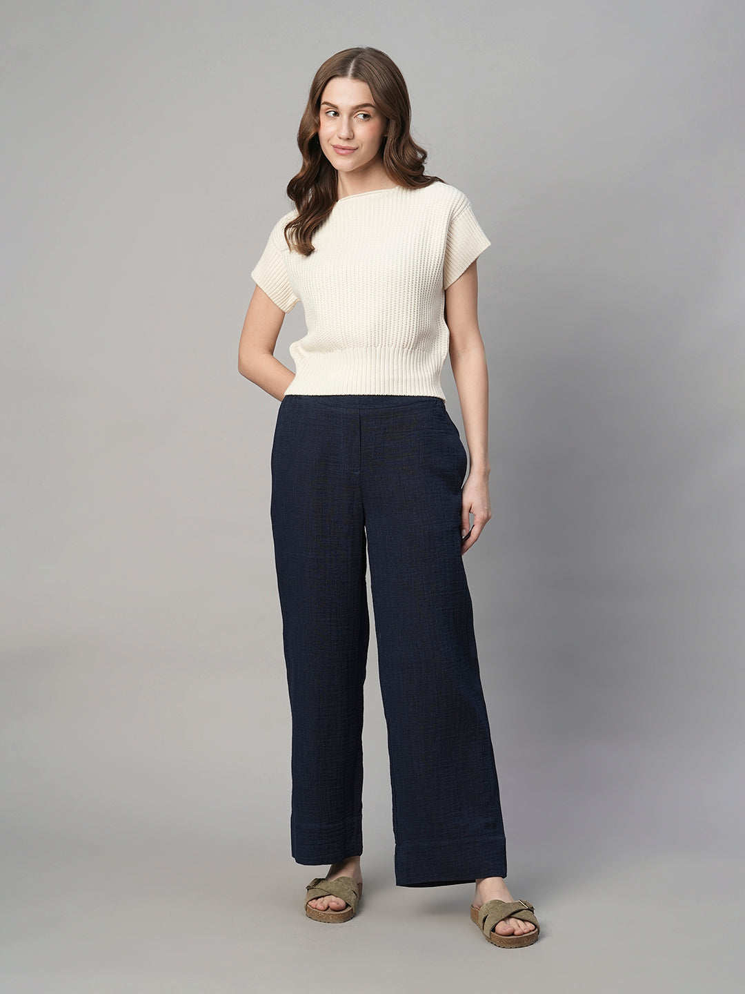 Women's Indigo Cotton Regular Fit Pant