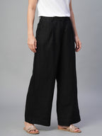 Women's Black 100% Linen Regular Fit Pant