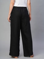 Women's Black 100% Linen Regular Fit Pant