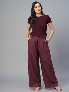 Women’s Linen Regular Fit Wide Leg Pant Wine