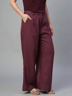 Women’s Linen Regular Fit Wide Leg Pant Wine