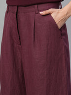 Women's Wine 100% Linen Regular Fit Pant
