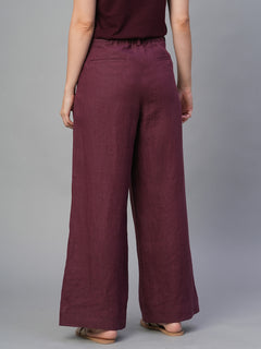 Women’s Linen Regular Fit Wide Leg Pant Wine