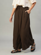 Women's Brown Linen Viscose Regular Fit Pant