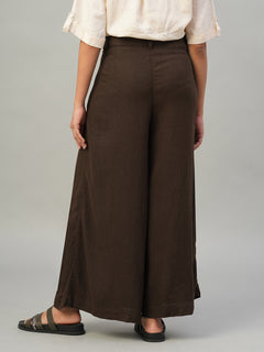Women’s Linen Viscose Regular Fit Wide Pant Brown