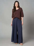 Women's Grey Linen Viscose Regular Fit Pant