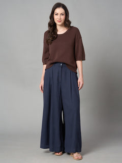 Women’s Linen Viscose Regular Fit Wide Pant Grey