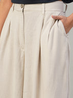 Women's Sand Linen Viscose Regular Fit Pant