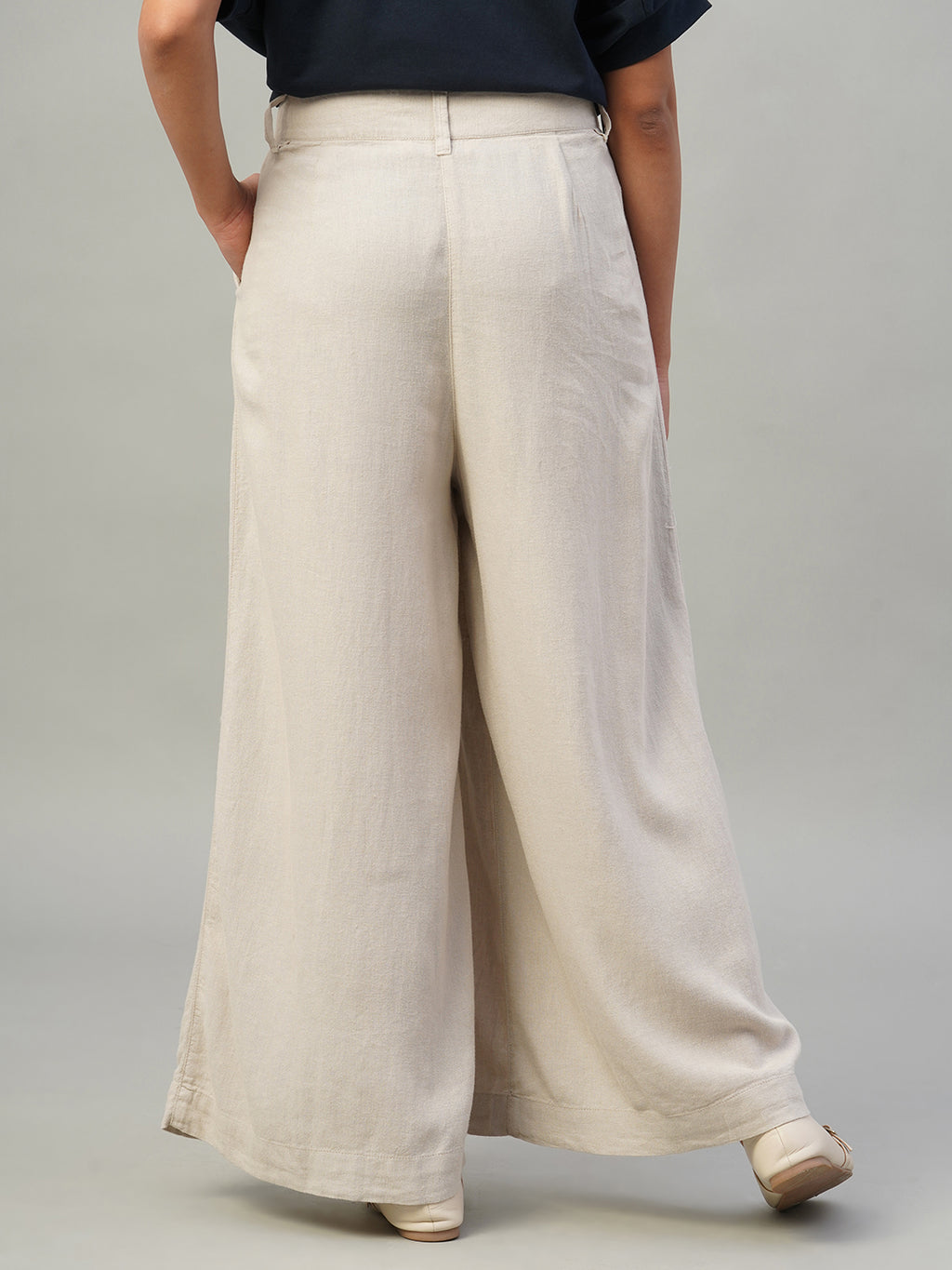 Women's Sand Linen Viscose Regular Fit Pant