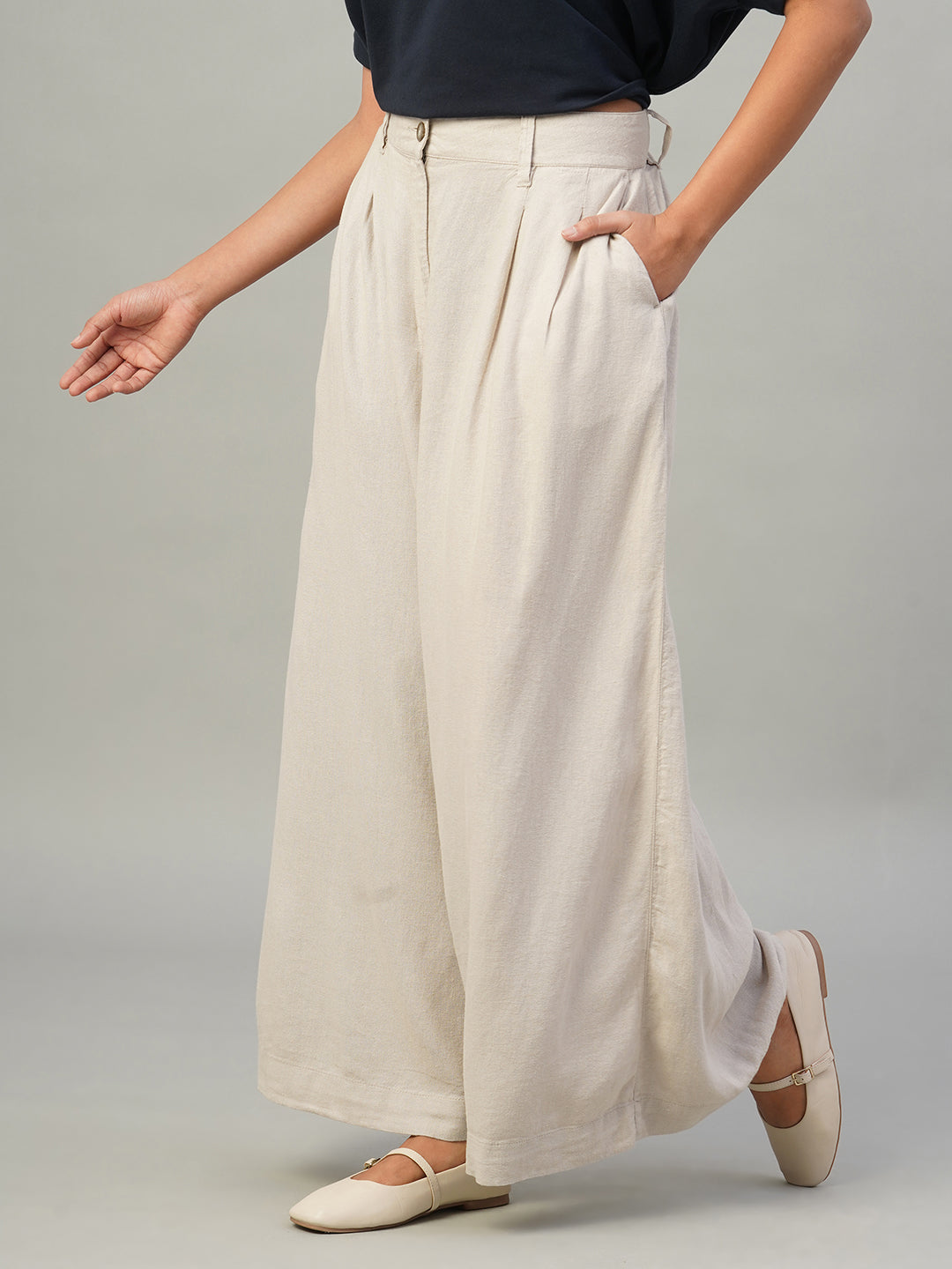 Women's Sand Linen Viscose Regular Fit Pant