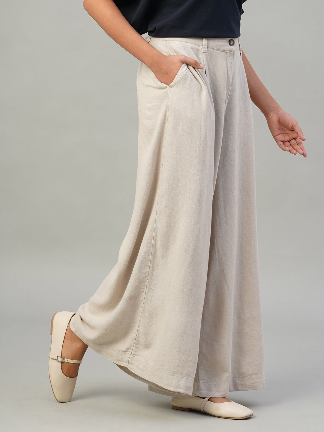 Women's Sand Linen Viscose Regular Fit Pant