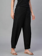 Women's Black 100% Linen Regular Fit Pant