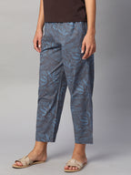 Women's Blue 100% Cotton Regular Fit Pant