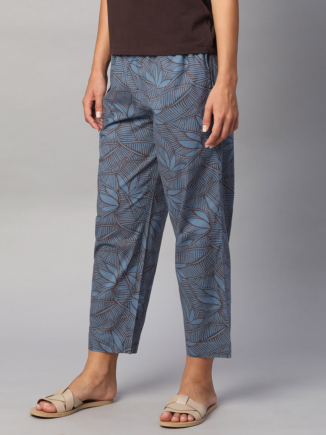 Women's Blue 100% Cotton Regular Fit Pant