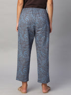 Women's Blue 100% Cotton Regular Fit Pant