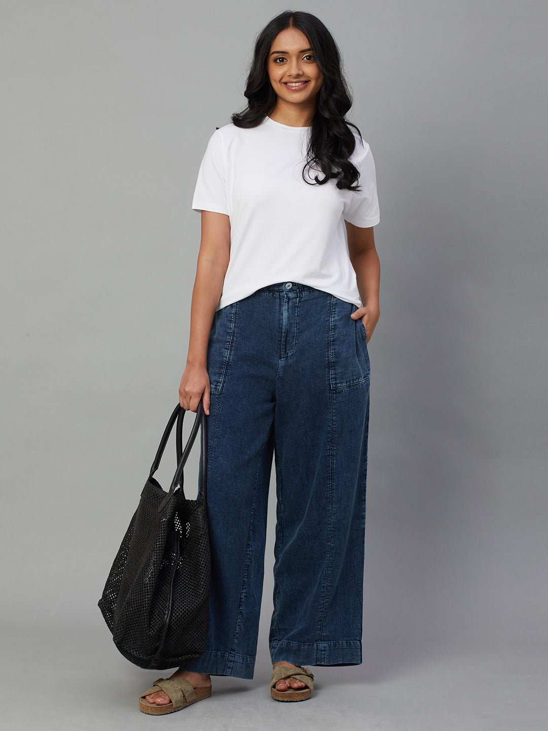 Women's Indigo Cotton Regular Fit Pant