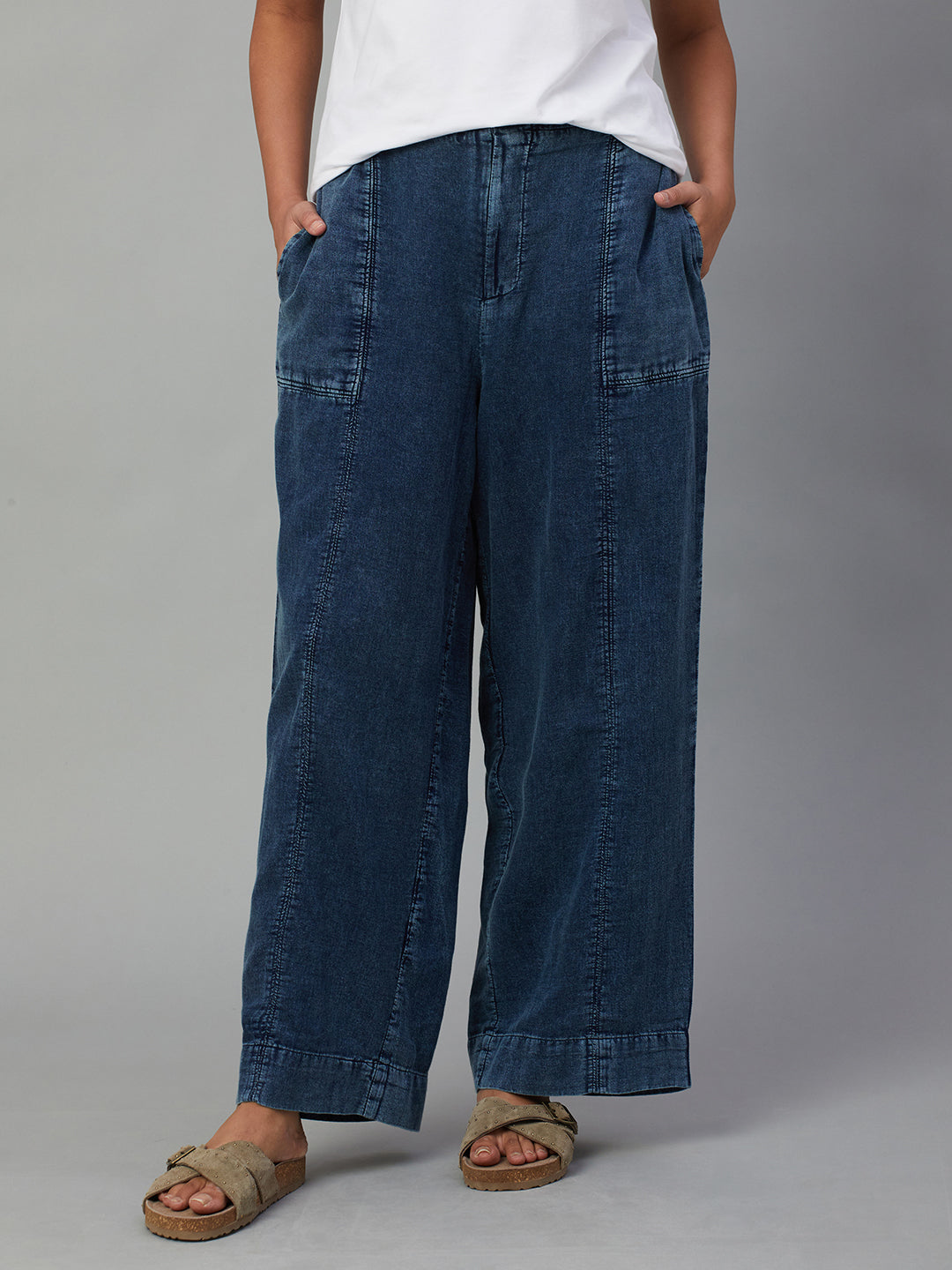Women's Indigo Cotton Regular Fit Pant