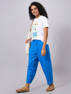 Women's Royalblue Linen Viscose Regular Fit Pant