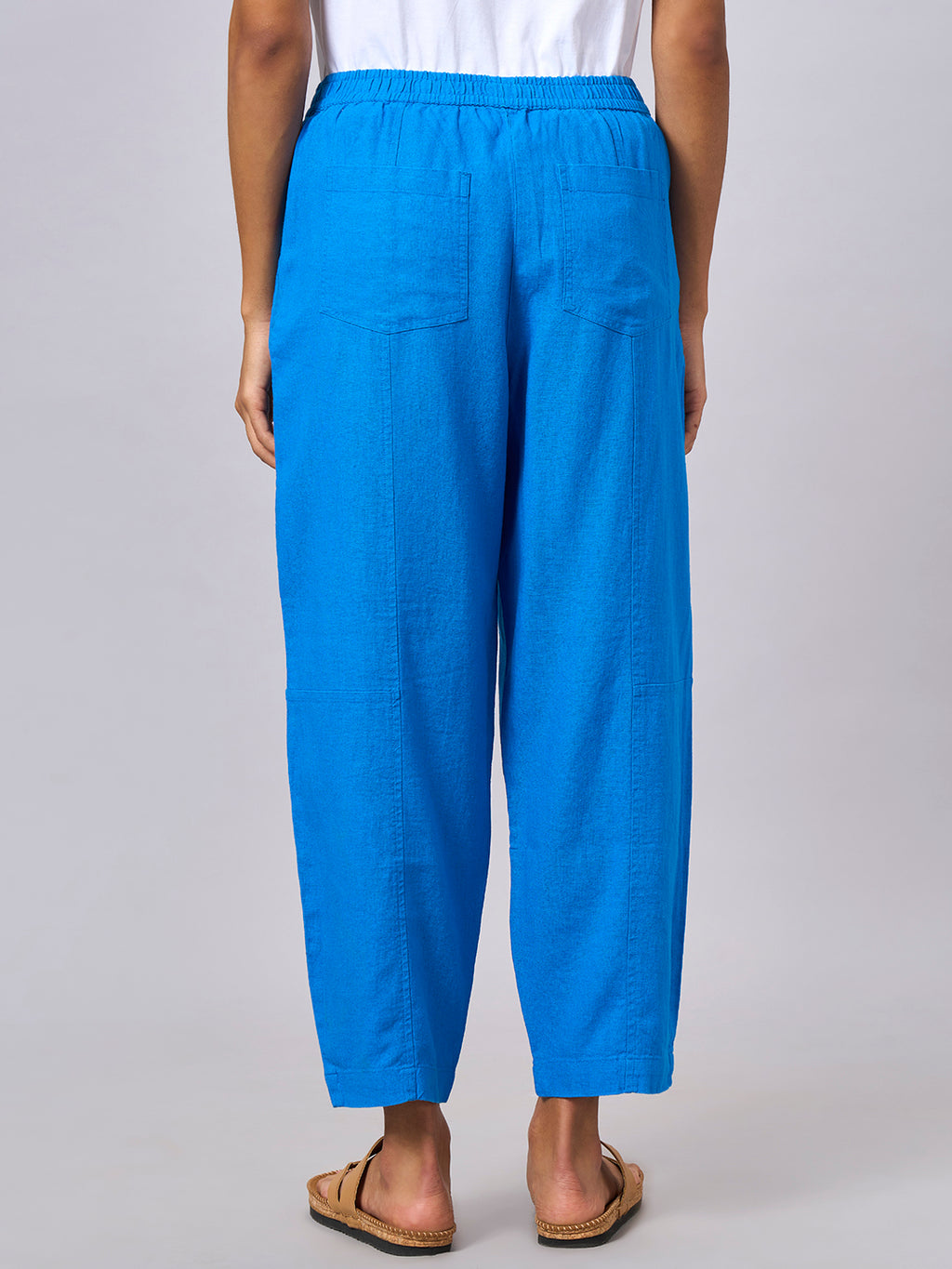 Women's Royalblue Linen Viscose Regular Fit Pant