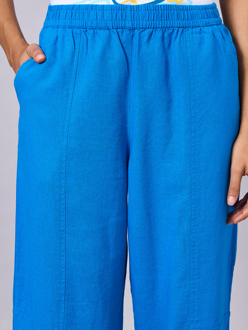 Women's Royalblue Linen Viscose Regular Fit Pant