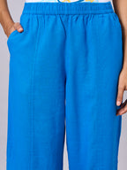 Women's Royalblue Linen Viscose Regular Fit Pant