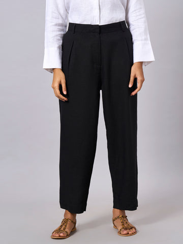 Women’s Linen Viscose Regular Fit Pant Black
