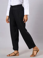 Women's Black Linen Viscose Regular Fit Pant