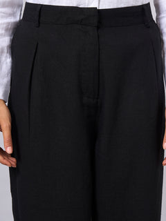 Women's Linen Viscose Regular Fit Tapered Pants Black