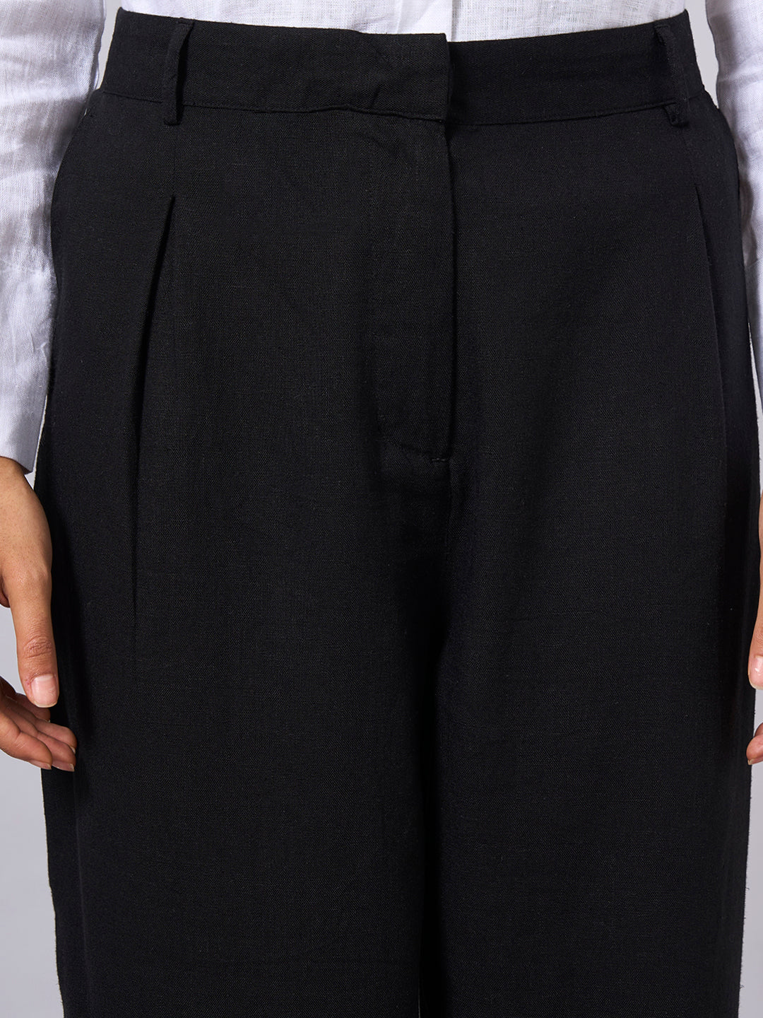 Women's Black Linen Viscose Regular Fit Pant
