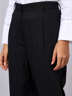 Women's Black Linen Viscose Regular Fit Pant